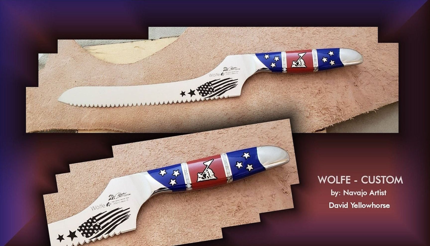 Wölfe Custom Veterans Bread Knife - by Navajo Artist David Yellowhorse