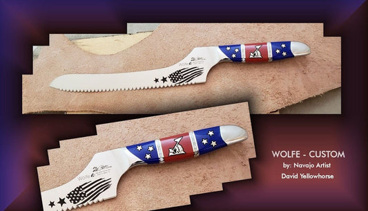 Wölfe Custom Veterans Bread Knife - by Navajo Artist David Yellowhorse